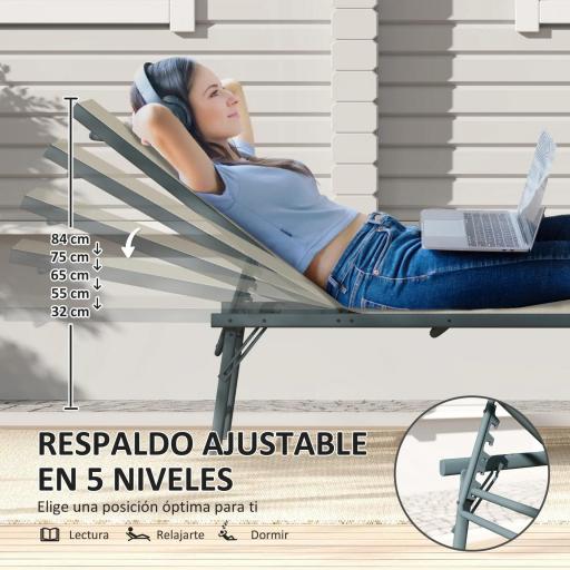 Juego de 2 Tumbonas Plegables Reclinables en 5 Posiciones con Estructura Metálica y Asiento de Malla Transpirable Crema [5]