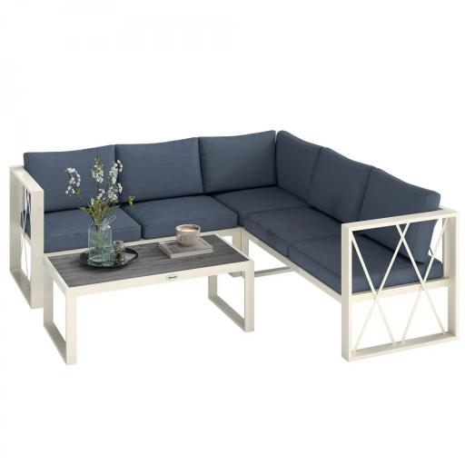 Conjunto de Jardín Exterior con 2 Sofás de 2 Plazas con Asiento Ajustable Sofá de Esquina y Mesa de Centro Beige y Gris [10]
