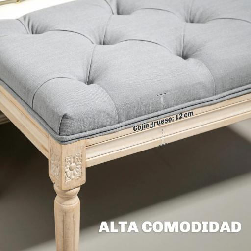 Banco Pie de Cama Tapizado en Lino Sintético con Patas de Madera y Asiento Acolchado Estilo Vintage Gris Claro [5]