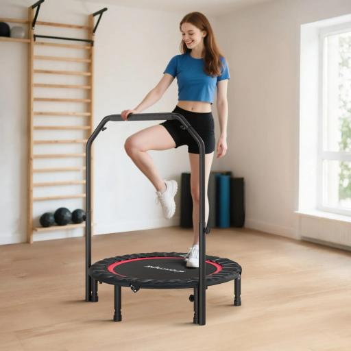 Cama Elástica Plegable Ø102 cm con Mango Ajustable Marco de Acero para Entrenamiento Piernas Cuerpo Rojo y Negro