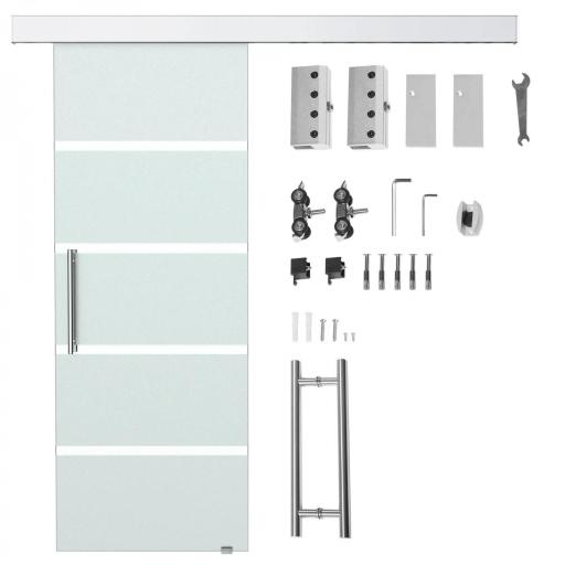 Puerta Corredera de Cristal 77,5x205 cm Puerta Corrediza Deslizante con Riel de Cristal de Seguridad Translúcido [9]