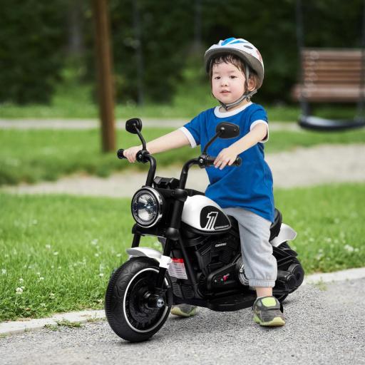 Moto Eléctrica para Niños de 18-36 Meses con Batería 6V Faro y Ruedas Auxiliares Desmontables Blanco