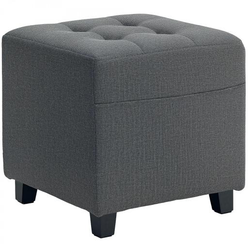 Reposapiés de Salón Taburete Bajo Tapizado en Lino con Bolsillo Lateral y Tapa con Botones Acolchados Gris [3]