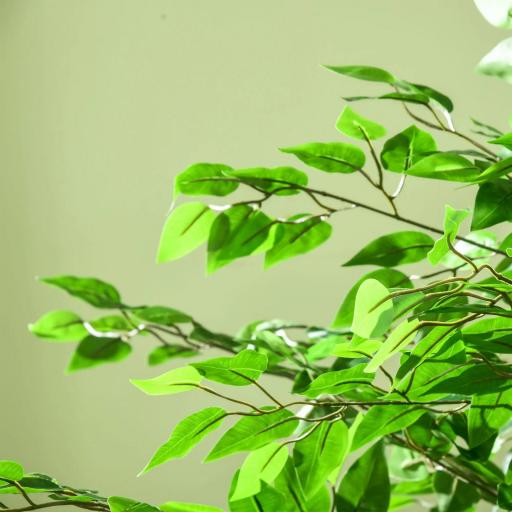 Planta Artificial con Troncos Naturales 180 cm Ficus Sintética con 1260 Hojas Decoración para Hogar Verde [8]