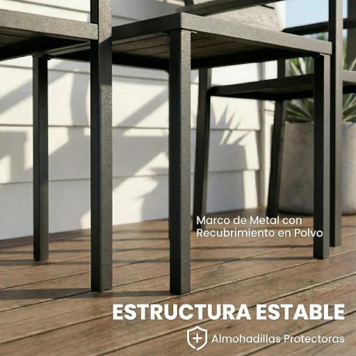 Conjunto de Jardín de 3 Piezas con 2 Sillas y Mesa de HDPE Diseño Listones Efecto Madera para Patio Balcón Negro [3]