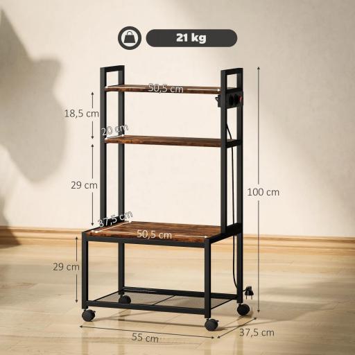 Mueble para Impresora de 4 Niveles con Estación de Carga Ruedas y Marco Metálico para Oficina Casa Marrón Rústico [4]