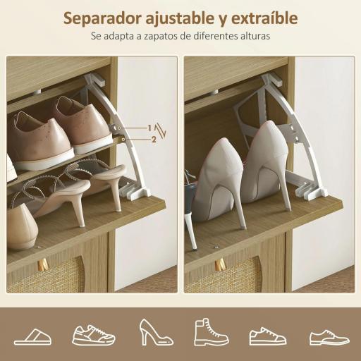 Zapatero Estrecho con 4 Puertas de Ratán con Estantes Ajustables para 16 Pares de Zapatos 104,5x24x88 cm Natural [6]
