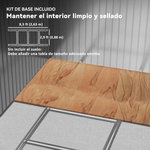 Cobertizo de Jardín Exterior 4,9 m² 277x195x192 cm con Puerta Corredera Ventilación y Kit de Fundación Marrón [4]