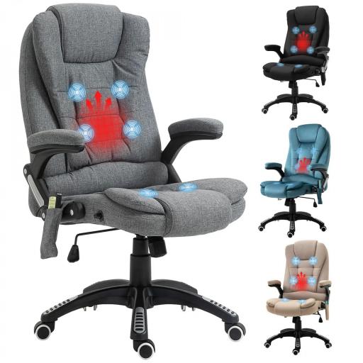 Silla de Masaje con 6 Puntos de Masaje con Función de Calefacción Altura Ajustable y Ruedas 68x72x110-120 cm Gris [8]