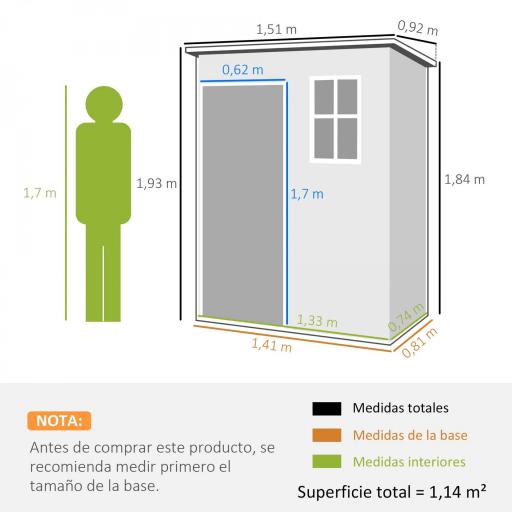 Caseta de Jardín Exterior 151x92x193 cm con Suelo Puerta Corredera y Techo Inclinado para Almacenar Herramientas Gris [1]