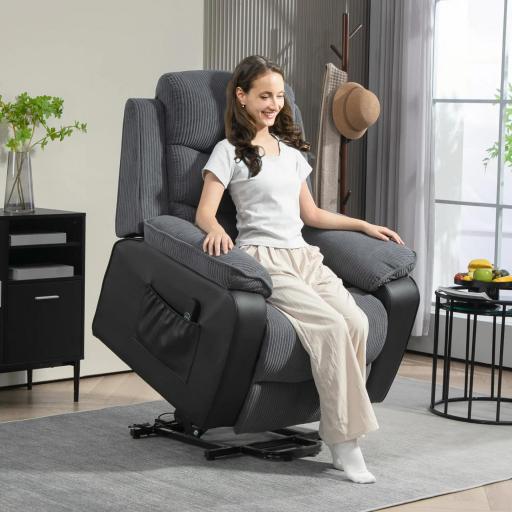 Sillón Relax Reclinable Eléctrico Levanta Personas con Mando a Distancia Puerto USB y Bolsillos Laterales Gris Oscuro