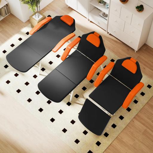 Camilla Masaje Plegable Portátil de 3 Zonas con Respaldo Ajustable Reposacabezas Reposabrazos 182x82x68 cm Naranja [8]