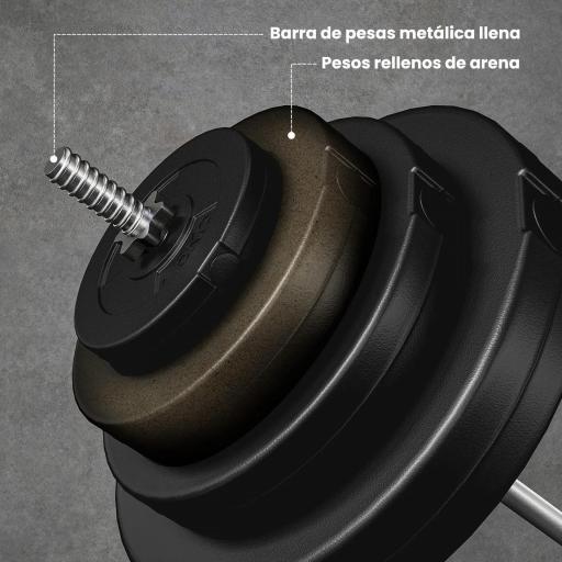 Barra de Pesas Ajustables 70 kg con 8 Discos 1,5kg 5kg 10kg 15kg y 1 Barra en Hogar Gimnasio 170x40,5x40,5 cm Negro [2]