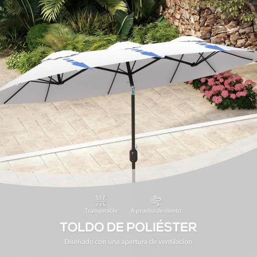 Sombrilla Doble de Jardín 295x152x222 cm con Inclinación de 45° y Manivela Manual para Terraza Balcón Piscina Crema [1]