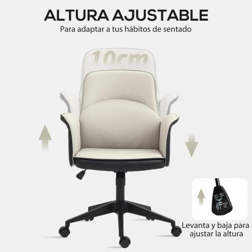 Silla de Escritorio Altura Ajustable con Función de Basculante y Reposabrazos Carga 120 kg Beige y Negro [4]