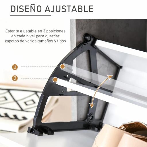 Mueble Zapatero Moderno con 2 Cajones Abatibles Estantes Ajustables para 8 Pares de Zapatos 62,5x26x81 cm Gris [5]