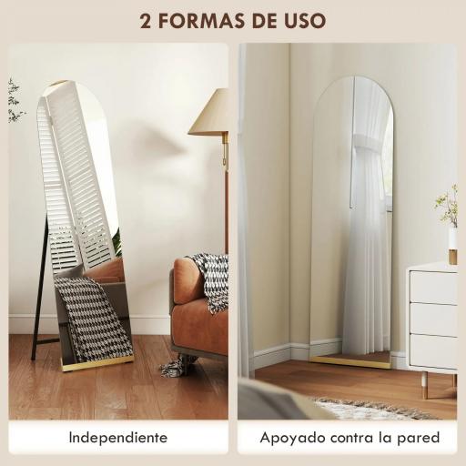 Espejo de Cuerpo Entero Curvado 160x50 cm sin Marco Base de Madera Espejo de Pie o Apoyado en la Pared Transparente [6]