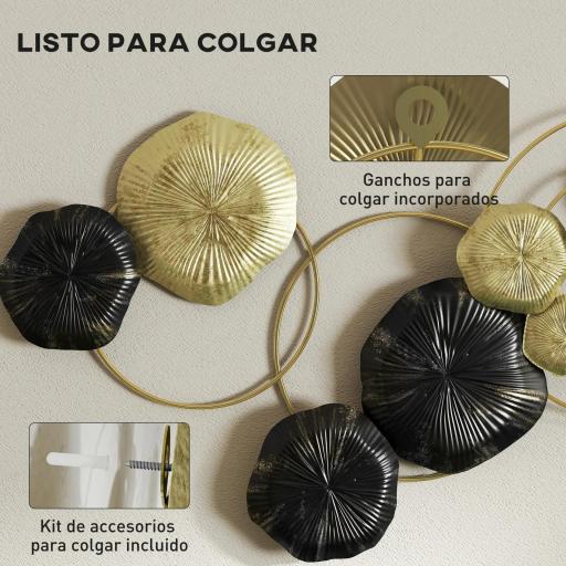 Decoración de Pared de Metal con Forma de Hoja de Loto Escultura de Pared para Decoración Hogar 84x35 cm Dorado y Negro [5]