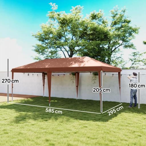 Carpa Plegable 6x3 m con Altura Ajustable en 3 Niveles Bolsa de Transporte Anti-UV y Marco de Acero Café [3]