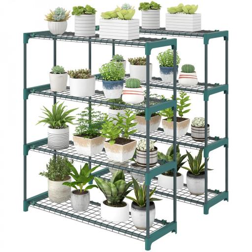 Juego de 2 Soportes para Plantas de 4 Niveles Interior y Exterior Estantes Metálicos con Conectores Fácil Montaje Verde [8]