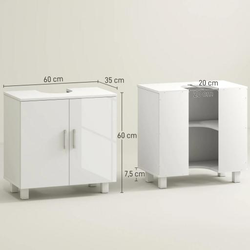 Mueble para Debajo del Lavabo con 2 Puertas 2 Estantes y Sistema Antivuelco para Cuarto Baño 60x35x60 cm Blanco [3]