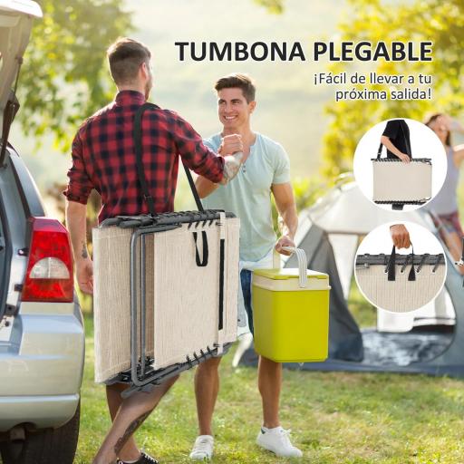 Tumbona Plegable con Respaldo Ajustable Reposacabezas Bolsillo Lateral Bandeja y Estructura de Acero 190x60x31 cm Crema [5]