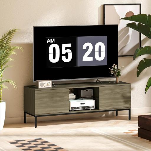 Mueble de TV con Compartimento Orificio de Cables y Estante Ajustable para Televisión de 60 Pulgadas 140x40x49,5 cm Gris [6]