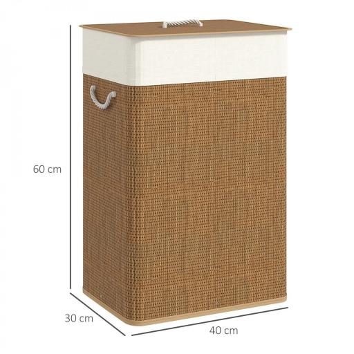 Cesto de Ropa Sucia con Tapa 72L Bolsa Interior Extraíble y Asas para Lavandería Dormitorio 40x30x60 cm Marrón [1]