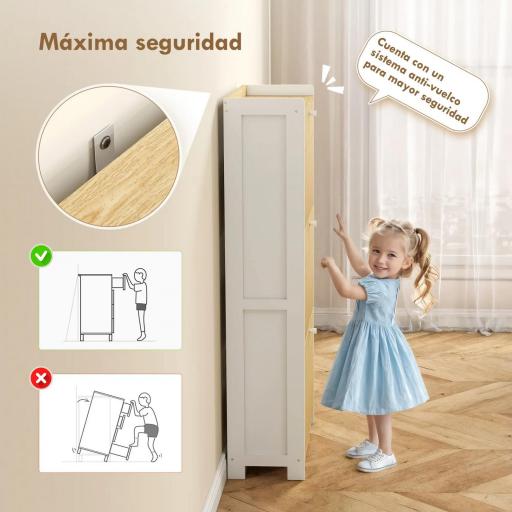 Zapatero Estrecho con 3 Puertas de Bambú con Listones Estantes Ajustables para 18 Pares de Zapatos Blanco y Natural [5]