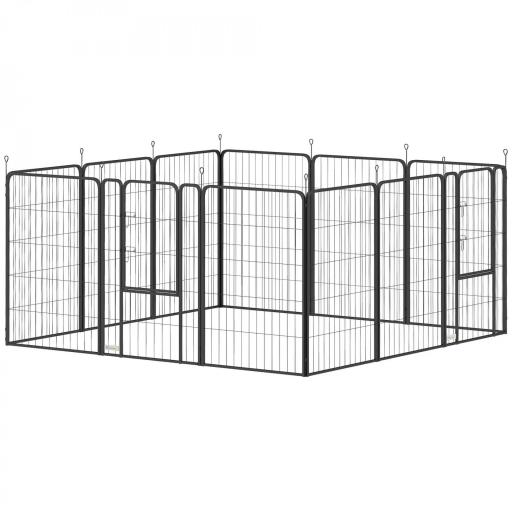 Parque para Perros de 12 Paneles de 100 cm de Altura con Puertas para Interior y Exterior Negro [2]