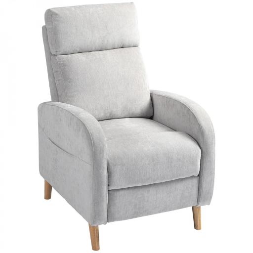 Sillón Relax Reclinable Tapizado en Lino Sintético con Reposapiés y Bolsillo Lateral Carga 135 kg Gris Claro [10]