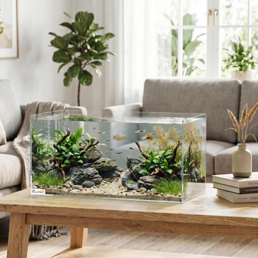 Acuario de Pecera 51 L Pecera de Cristal con Alfombrilla Protectora para Peces Camarones y Tortugas Transparente [0]