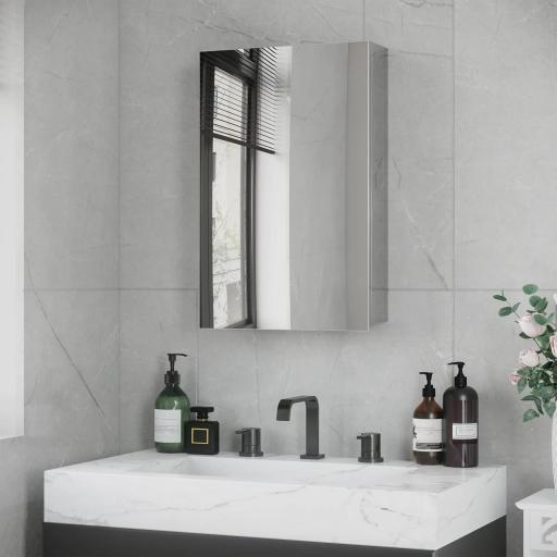 Armario de Baño con Espejo Armario de Pared con 3 Estantes de Almacenamiento para Ducha Aseo 39x12x60 cm Plata