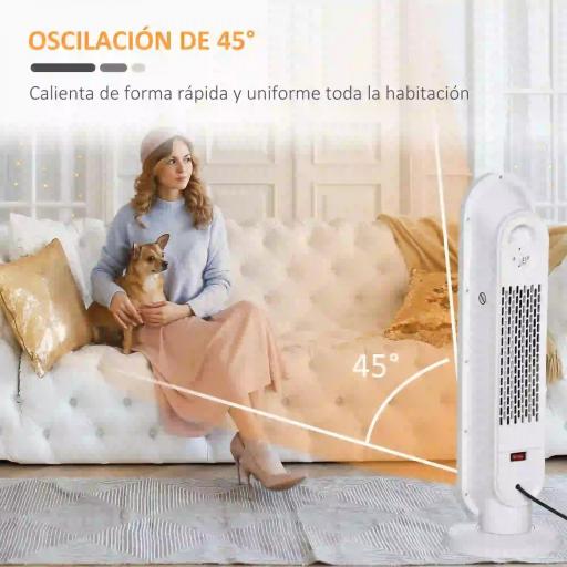 Calefactor Cerámico de Torre 1200W/2000W Calefactor PTC con Mando a Distancia Termostato Temporizador de 24H Oscilación 45° y Sistema Antivuelco para Sala de 20 m² Blanco y Negro [4]