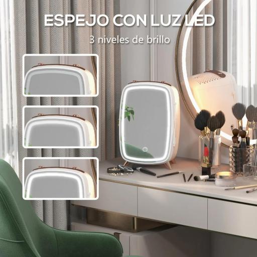 Nevera para Cosméticos Pequeña con 6L Capacidad con Puerta con Espejo y Luces LED Ajustables 24,3x19,4x35,6 cm Blanco [8]