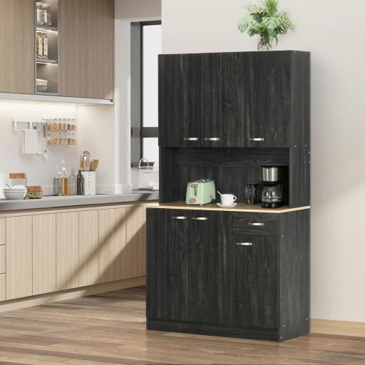 Alacena de Cocina con 1 Cajón 6 Puertas y Estantes Ajustable Estilo Moderno 101x39x180 cm Negro