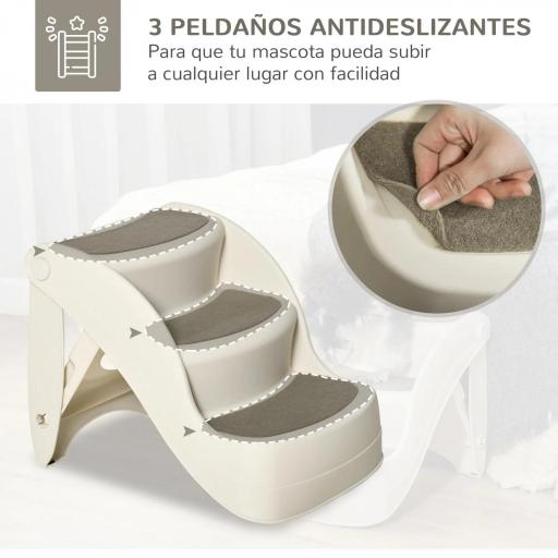 Escalera para Mascotas de 3 Peldaños Plegable Escalón para Perros Gatos para Cama Sofá 49x38x38 cm Crema [2]