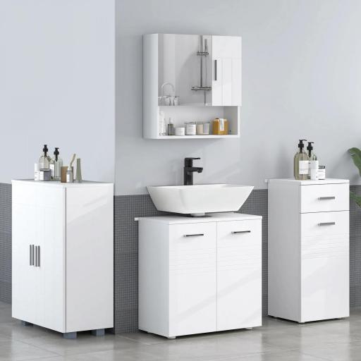 Armario de Baño con Espejo Mueble Colgante de Aseo con 2 Puertas y 2 Estantes Ajustables Interiores 54x15,2x55,3 cm Blanco
