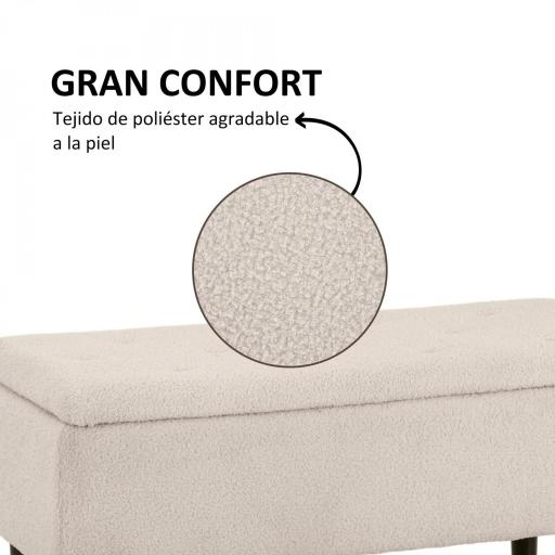 Banco de Pie de Cama Baúl de Almacenaje para Dormitorio con Tapa Abatible y Patas de Madera 95x38x45 cm Crema [5]