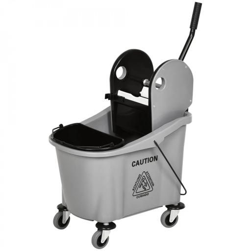Cubo de Fregona con Ruedas 36L Carro de Limpieza con Escurridor de Presión y 2 Cubetas Separadas 54x41x91,5cm Gris [8]