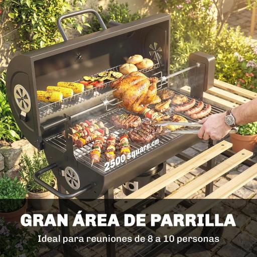Barbacoa de Carbón Portátil Barbacoa Carbón Barril con Asador Eléctrico Estantes Plegables Ruedas Termómetro [4]