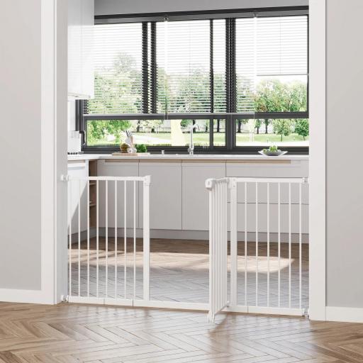 Barrera de Seguridad Extensible con Cierre Automático y Sistema de Doble Bloqueo Metal 74-147,5x76,2 cm Blanco [7]