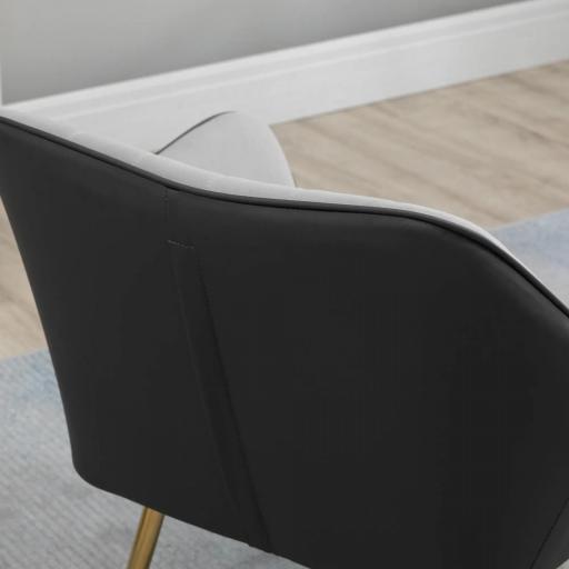 Silla de Cuero Sintético y Terciopelo con Respaldo a Rayas Patas Doradas y Asiento Acolchado para Salón Dormitorio Gris [6]