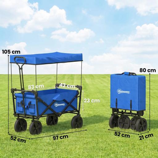 Carro Plegable con Toldo Desmontable Longitud y Ángulo del Mango Ajustables y Bolsa de Transporte Carga 100 kg Azul [1]