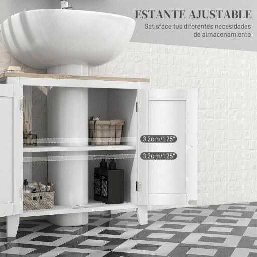 Mueble para Debajo del Lavabo Armario Bajo con 2 Puertas y Estante Ajustable Estilo Moderno 60x30x60 cm Blanco [9]