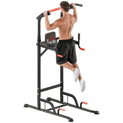Máquina de Dominadas con Altura Ajustable Carga Máx. 120 kg para Entrenamiento Fitness 123x98x189-239 cm Negro y Rojo [9]
