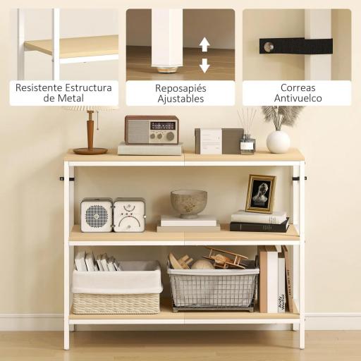 Consola de Recibidor con 3 Estantes Abiertos y Patas de Metal para Pasillo Entrada Salón Dormitorio Natural y Blanco [2]