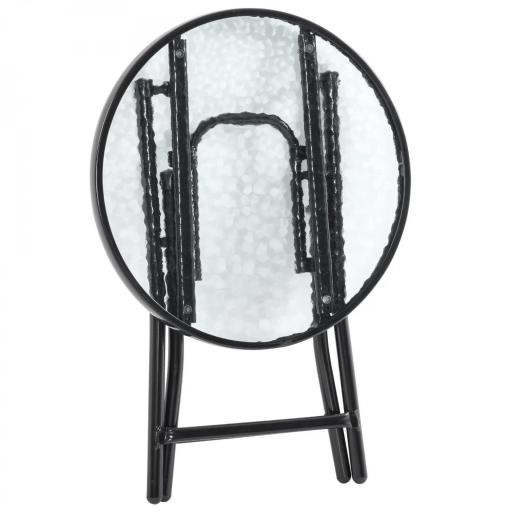 Mesa de Vidrio Redonda Plegable Mesa de Jardín con Hebilla de Seguridad Borde Cubierto de Metal Patio Interior y Exterior Ø45x50 cm Negro [7]