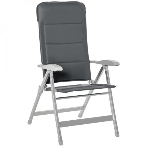 Silla de Jardín Plegable Portátil de Aluminio con Respaldo Alto Ajustable en 7 Posiciones y Reposacabezas Acolchado para Exterior Terraza Camping 75x61,5x114,5 cm Gris [4]
