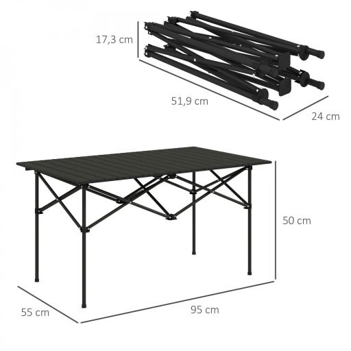 Mesa de Camping Plegable con Encimera Enrollable y Bolsa Mesa de Pícnic Portátil para Acampar 95x55x50cm Negro [1]